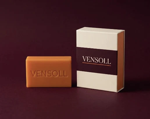 Vensoll persimmon soap bar next to its box